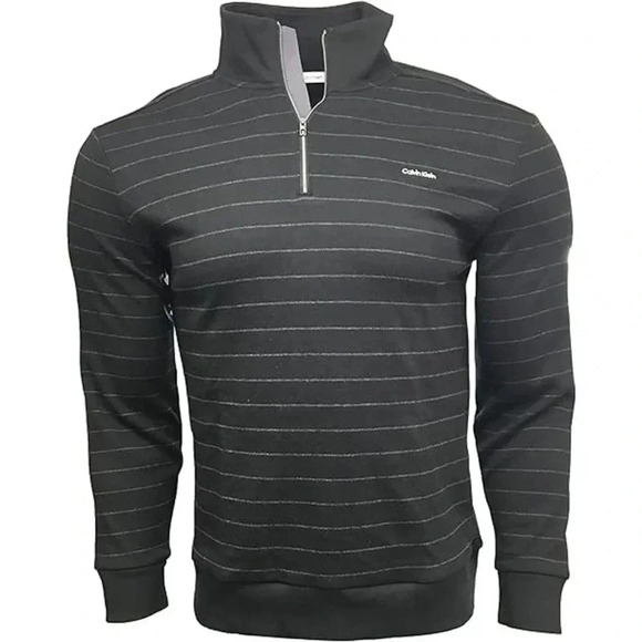 NEW Calvin Klein Pullover Sweater Long Sleeve Quarter Zip Striped Gray Mens XL - Picture 1 of 6